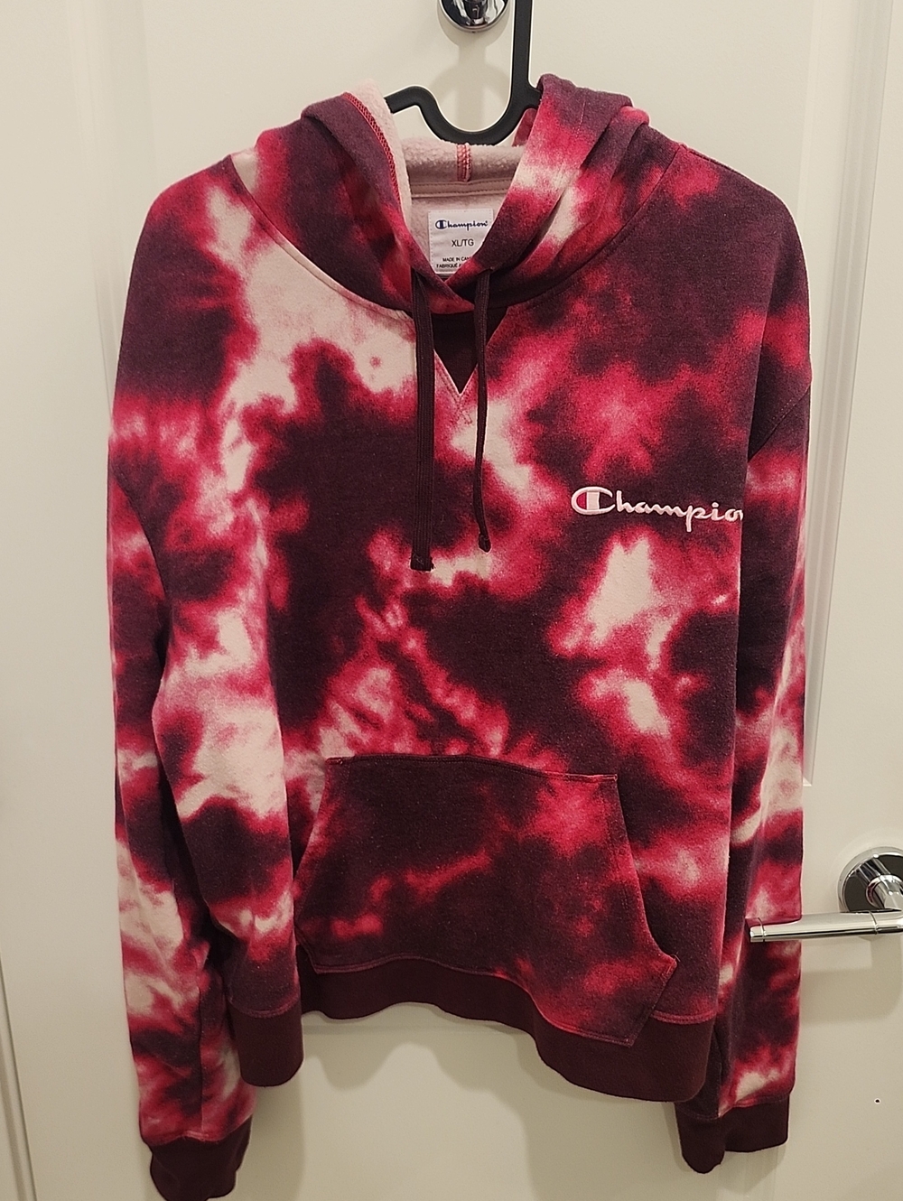 Champion Tie-Dye Pullover Hoodie in White & Pink Womens Size XL Cotton Blend